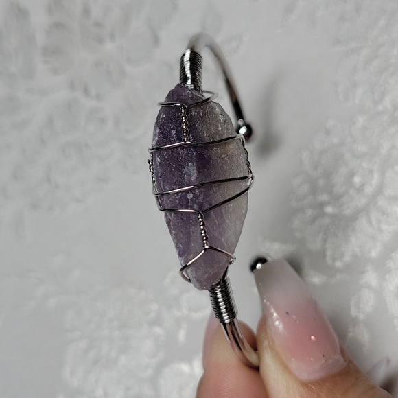 Boutique Jewelry - Natural Amethyst Wire Wrapped Bangle